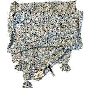 NWT! Talbots Marled Speckled Turquoise Aqua Mint Cotton Blend Scarf with Tassels